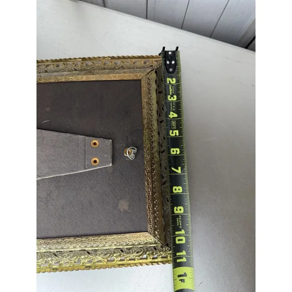 Vintage Ornate Gold Tone Metal Picture Frame Tabletop Decor Hollywood Glam